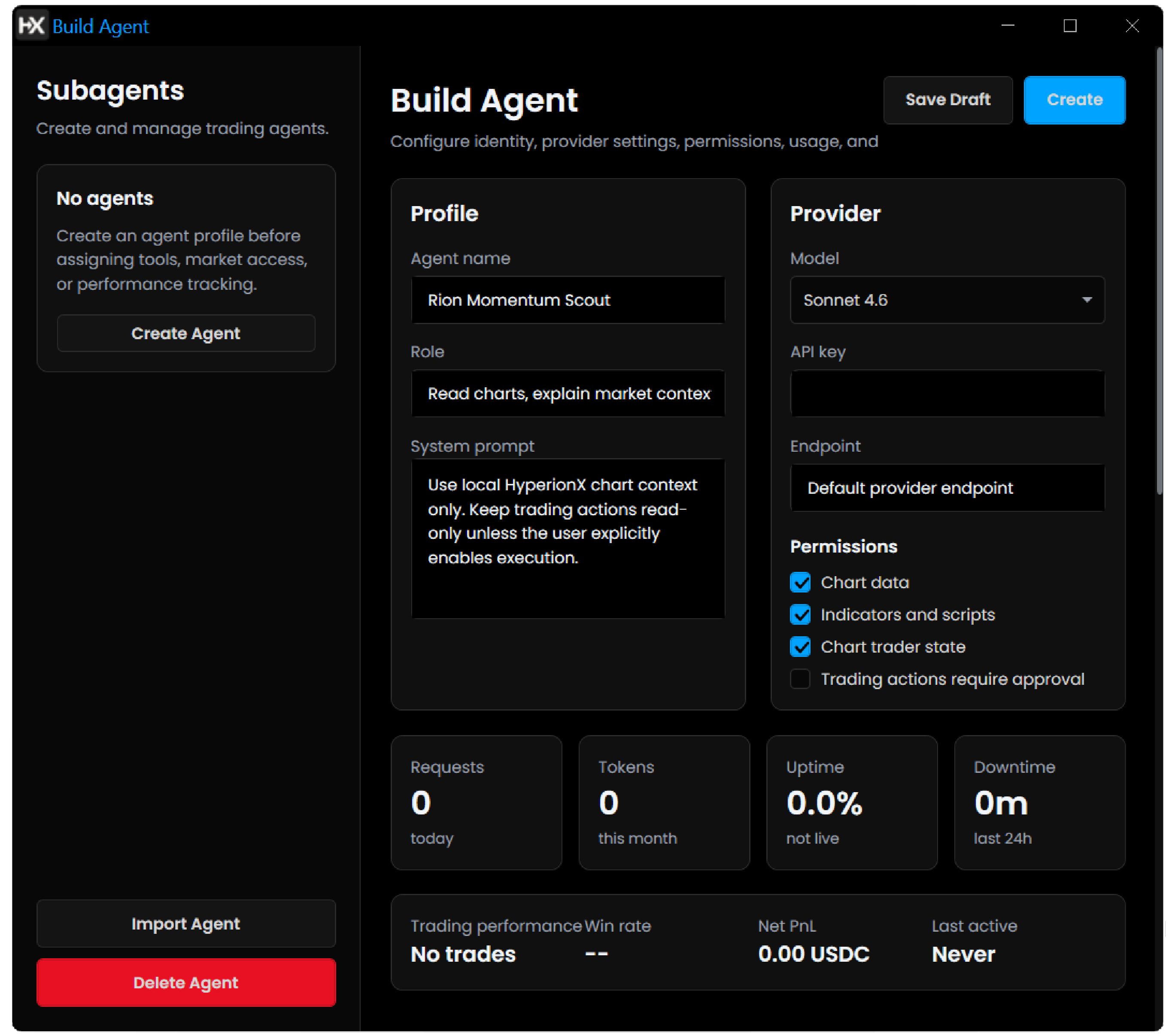 HyperionX build agent configuration screen
